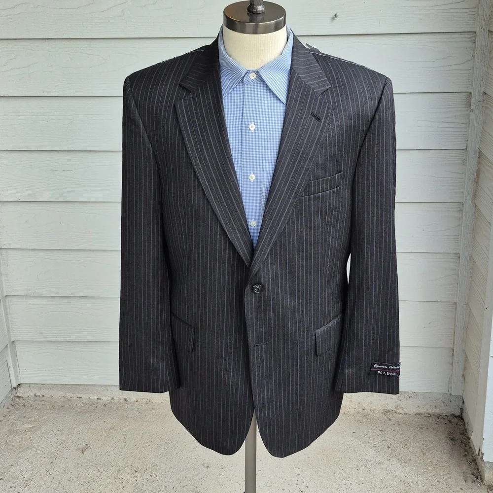 JOS A BANK Dark Grey Orange Striped Wool Sz 42 R Mens Sport Coat Suit Jacket NEW